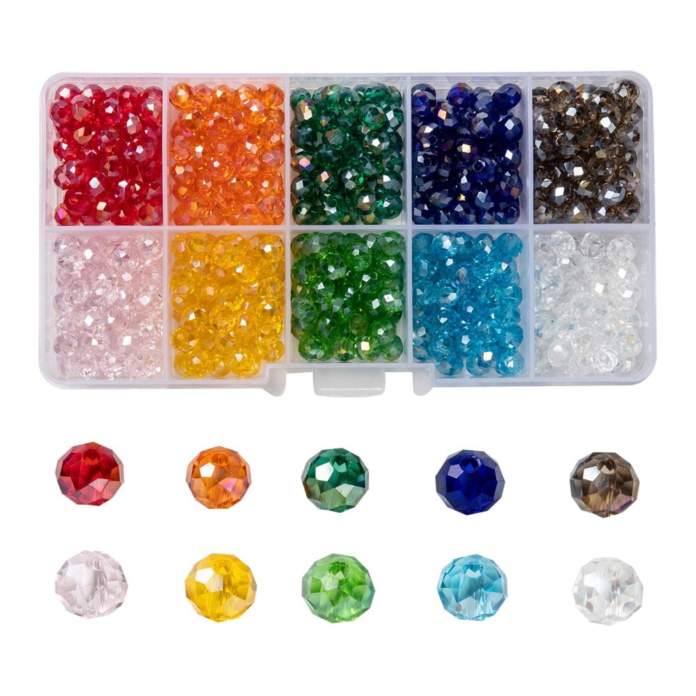 Kit de perles en verre à facettes, 10 couleurs, 6x5mm, trou 1mm, 500 pièces