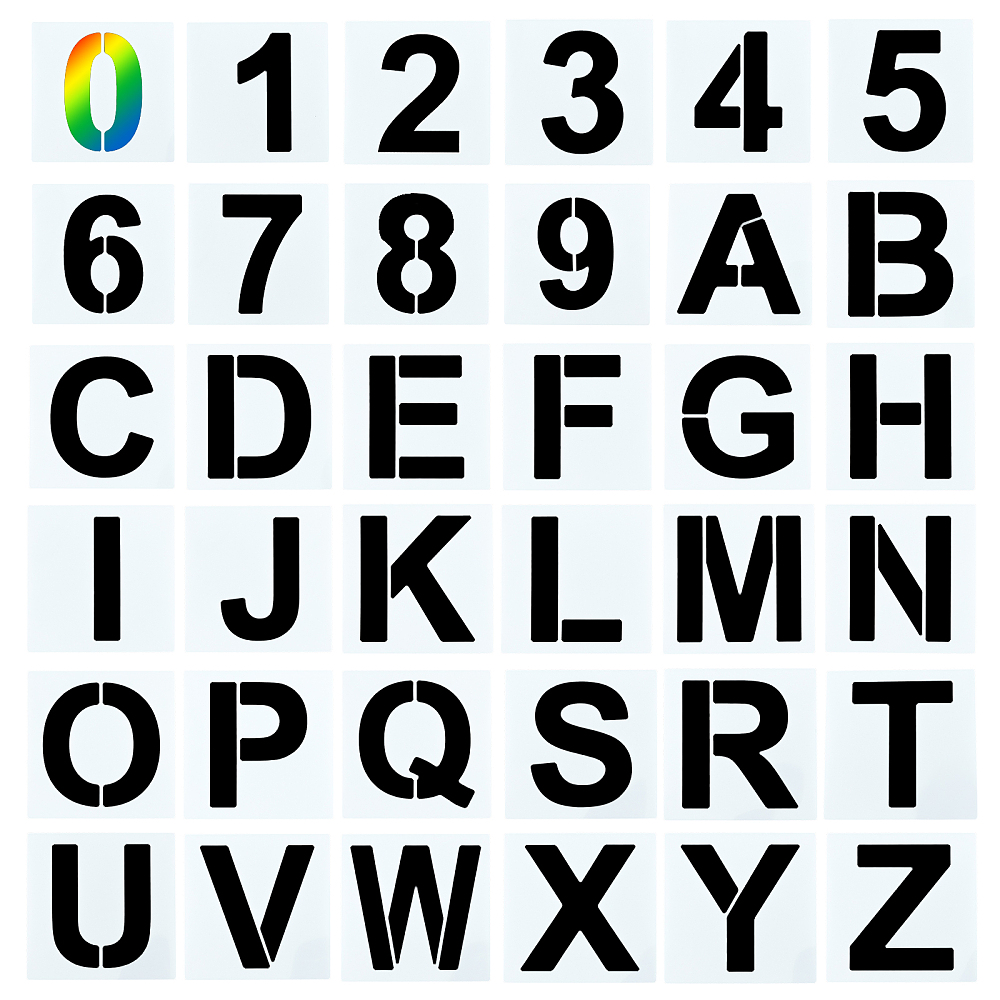 [DIY-WH0176-77A] Pochoirs alphabet & chiffres, hauteur env. 10 cm, 36 pièces