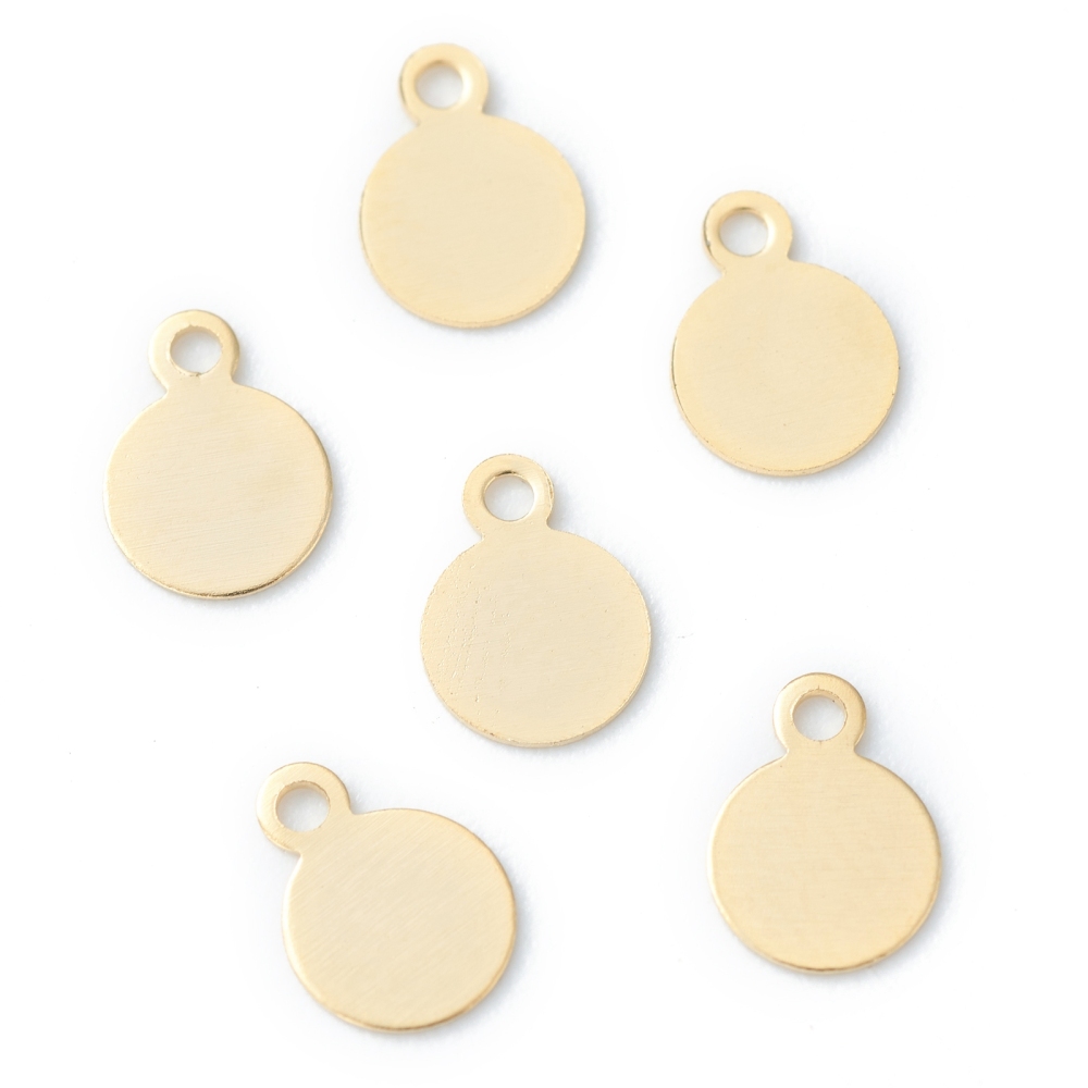 Pendentif INOX doré, plat ronde, 7x5x0.3mm, Trou: 1mm x50 pièces