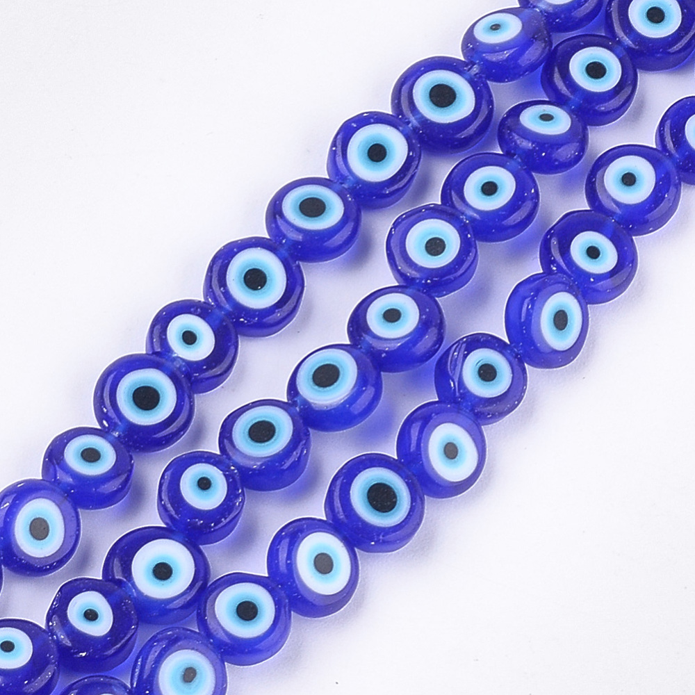 Perle plate ronde, mauvais oeil, 8x4mm, trou 1mm, 2 coloris au choix