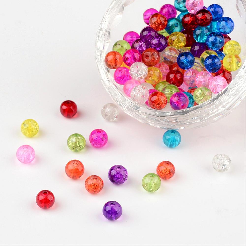 Perles de verre craquelées, rondes, 6mm, trou: 1,3~1,6 mm, sachet de 200