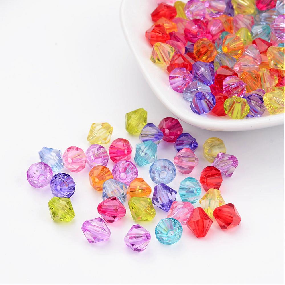 Perles à facettes transparentes et colorées, forme toupie, 8 mm de diamètre, trou: 1mm, sachet de 200