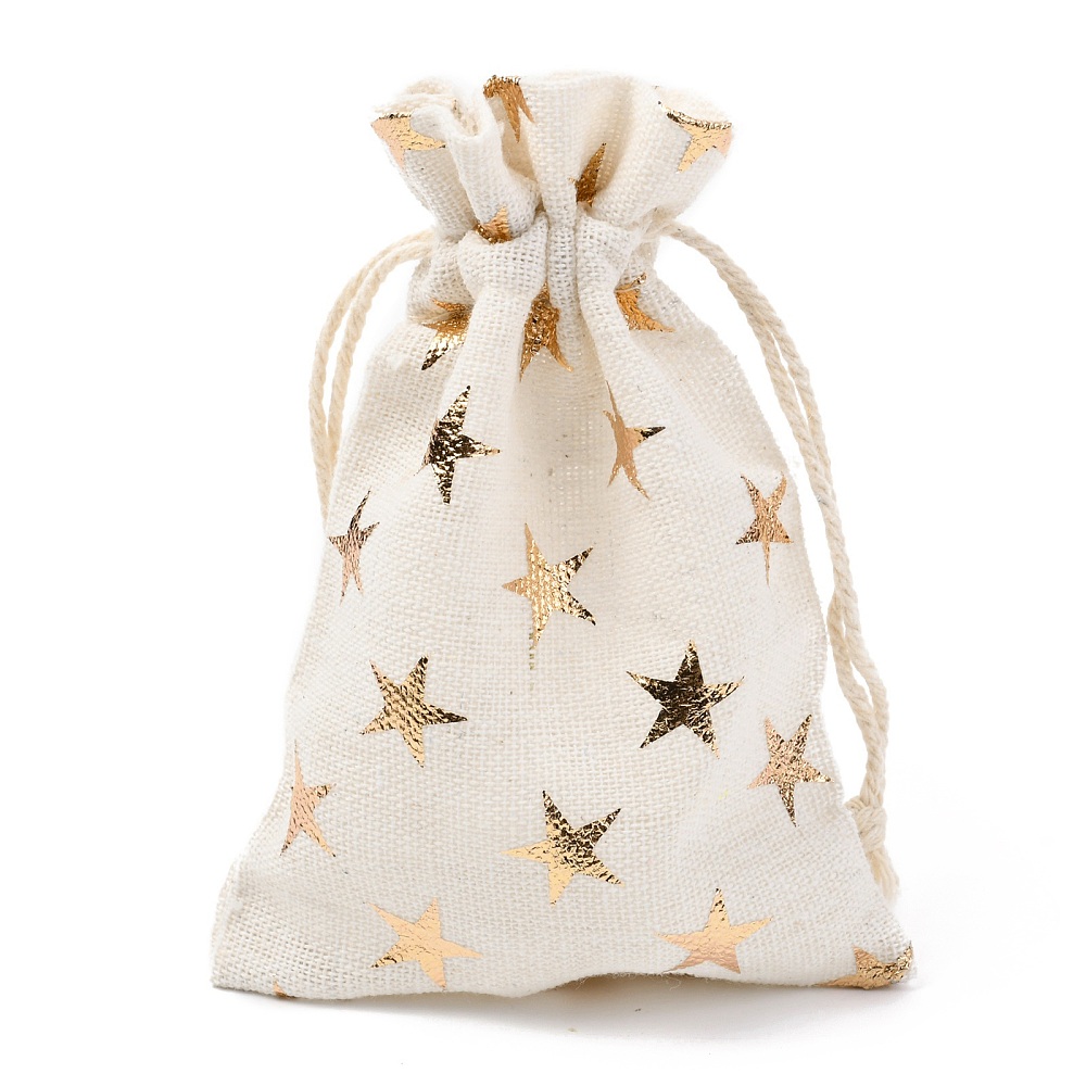 Pochette en polycoton, thème étoiles dorées, 14x10 cm