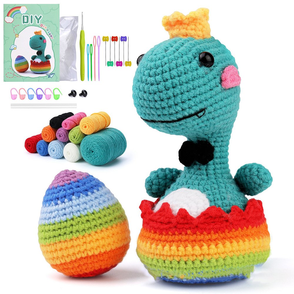 Kit complet pour débutant au crochet, modèle dinosaure