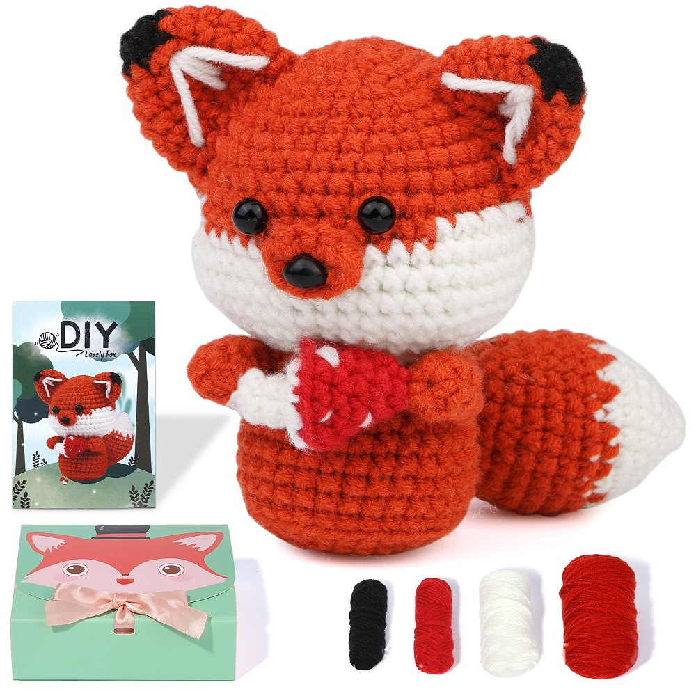 Kit complet pour débutant au crochet, modèle renard