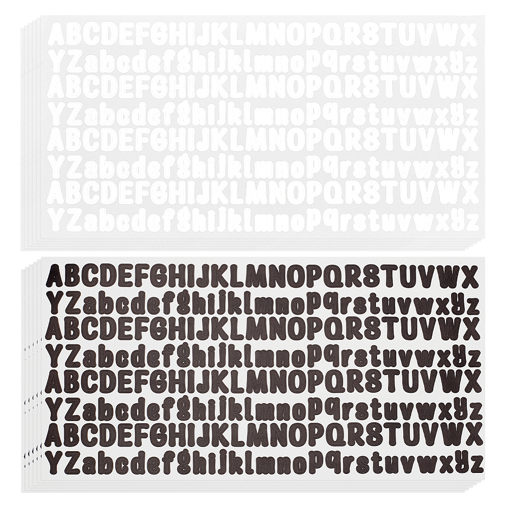 Stickers autocollant, "lettres alphabets", 104 pièces par feuille, 1 blanc + 1 noir soit 208 pièces