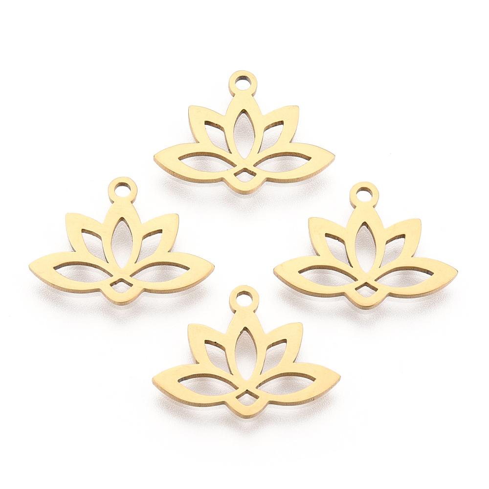 Pendentif, INOX, doré, feuille lotus, 14x18.5x1mm, trou 1.6mm