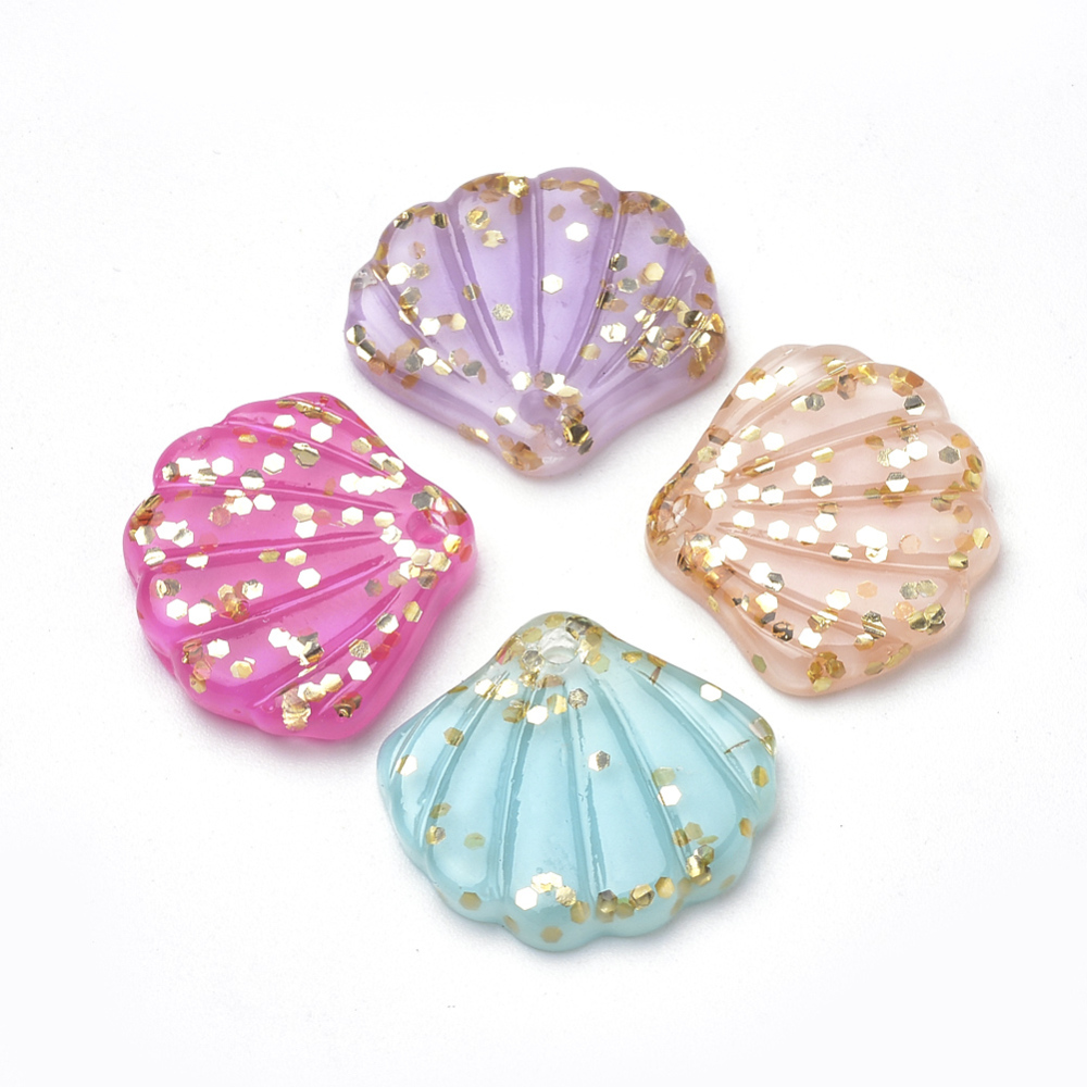Pendentif en résine, coquillage, coloris assortis, 20x22mm, trou 1.6mm