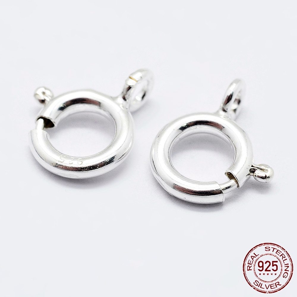 Fermoir à ressort en argent S925, rond, 9,5x11,5x2mm, trou 2mm