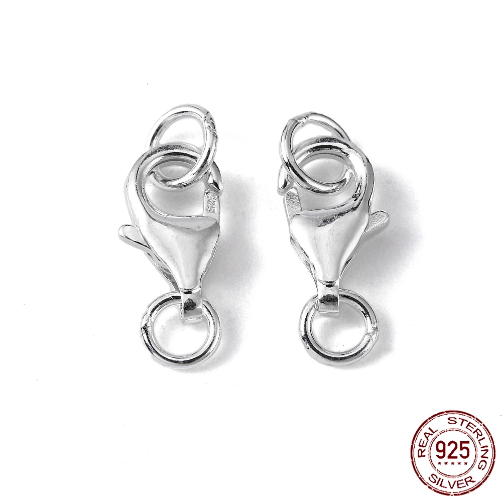 Fermoir homard en argent 925 avec 2 anneaux, 11x7x4mm, trou 3 et 4mm