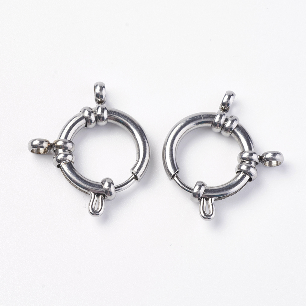 Fermoir à ressort INOX argenté, rond, 18x22x4,5mm, trou 3mm
