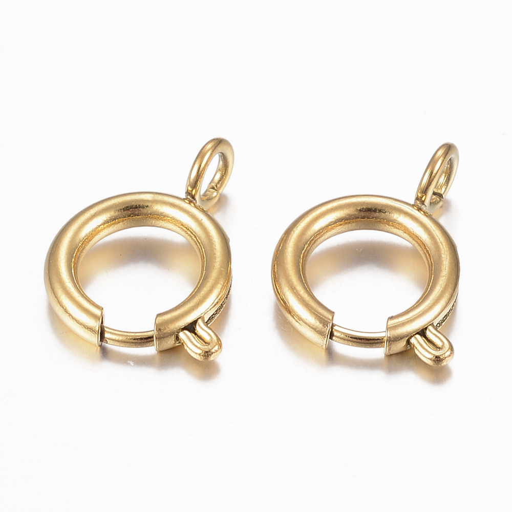 [STAS-H423-08G] Fermoir à ressort INOX doré, placage ionique, rond, 12x17x2mm, trou 3mm, l'unité