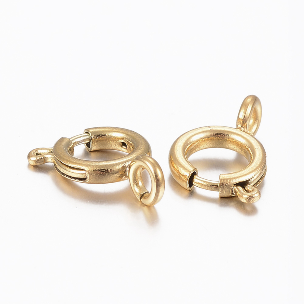 Fermoir à ressort INOX doré, placage ionique, rond, 8x12x1,5mm, trou 2mm, l'unité