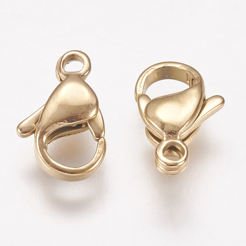 Fermoirs homard INOX doré, placage ionique, 11x7x3,5mm, x10 pièces