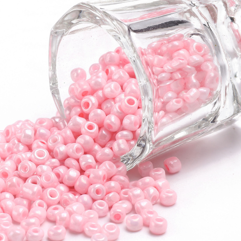 Perles de rocaille OPAQUES, TAILLE 2mm, trou 1mm, ROSE CLAIR NACRÉ, sachet 12 gr.