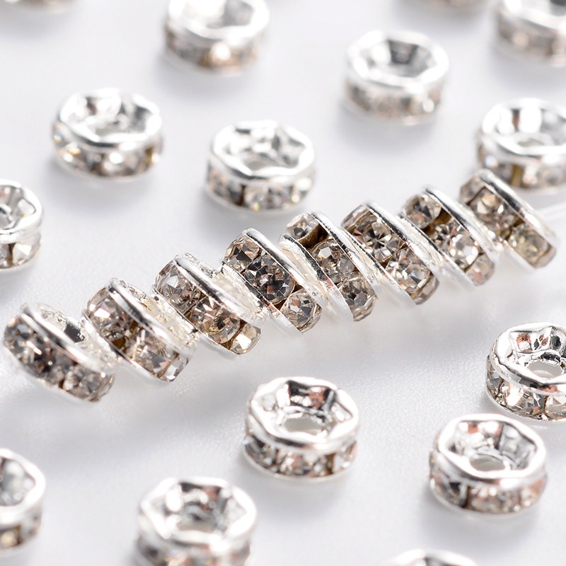 Perle séparateur en laiton argent avec strass, 4x2mm, trou 0,8mm