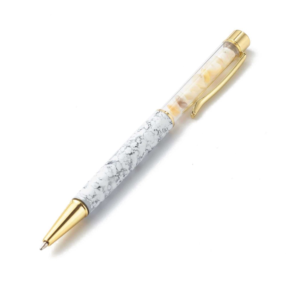 [AJEW-PE0015] Stylo à bille, avec coquillages multicolores intérieure, marbre, 143x13x10mm