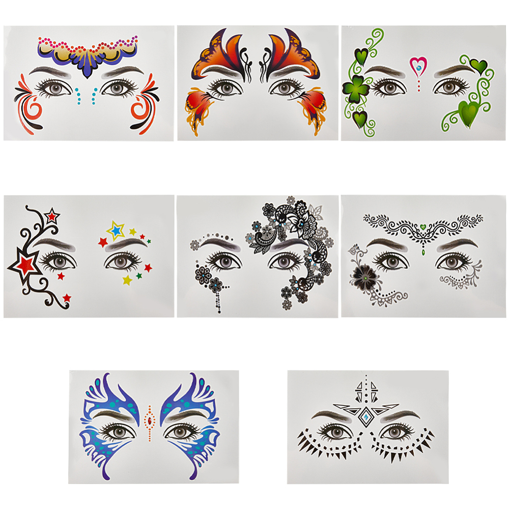 Tatouages temporaires visage thème, motifs variés, env. 15 cm, unité