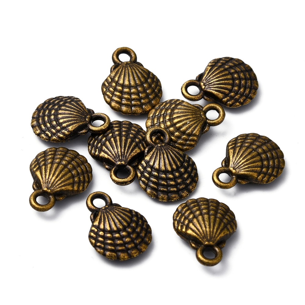 Pendentif coquillage en laiton, couleur bronze antique, 13x10x3.5mm, trou 2mm