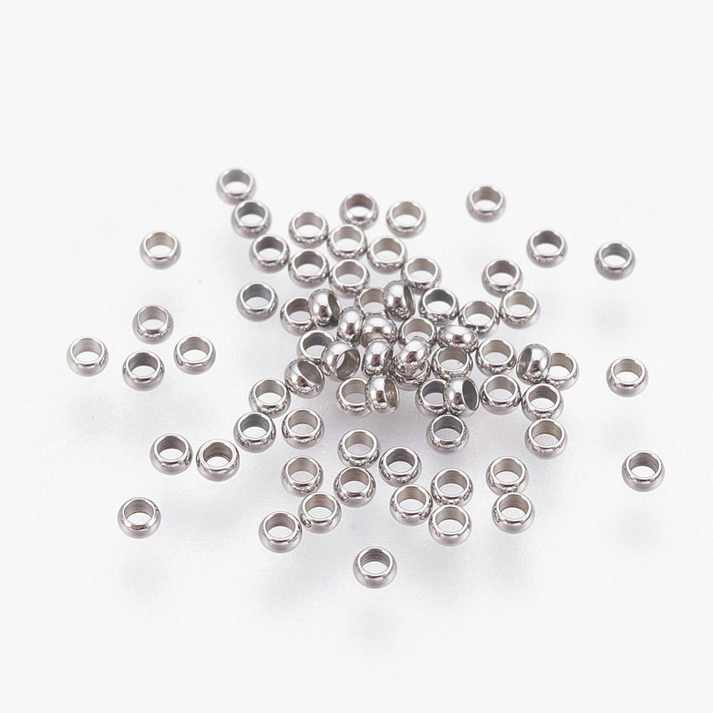 Perle à écraser INOX argenté, rond, diam 1,9m, trou 1mm, pour du fil de 0,5mm, à l'unité