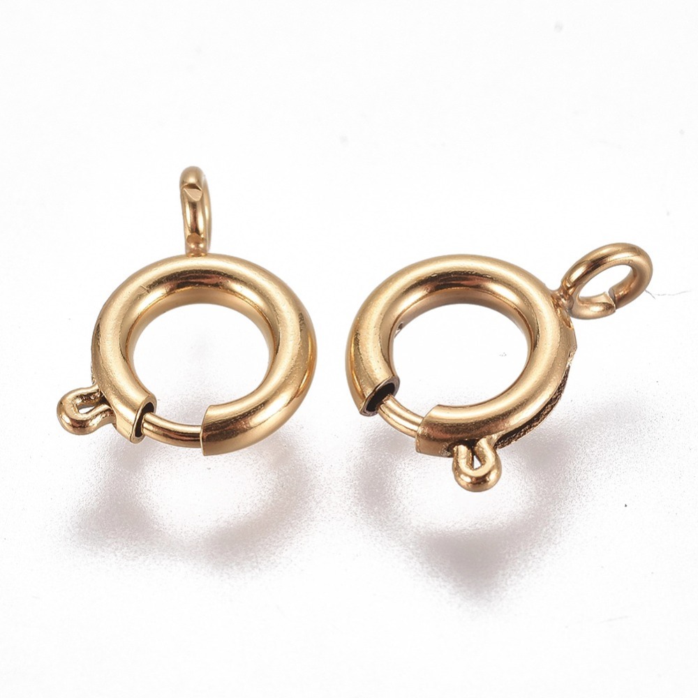 Fermoir à ressort INOX doré, placage ionique, rond, 8x1,8mm, trou 2,5mm