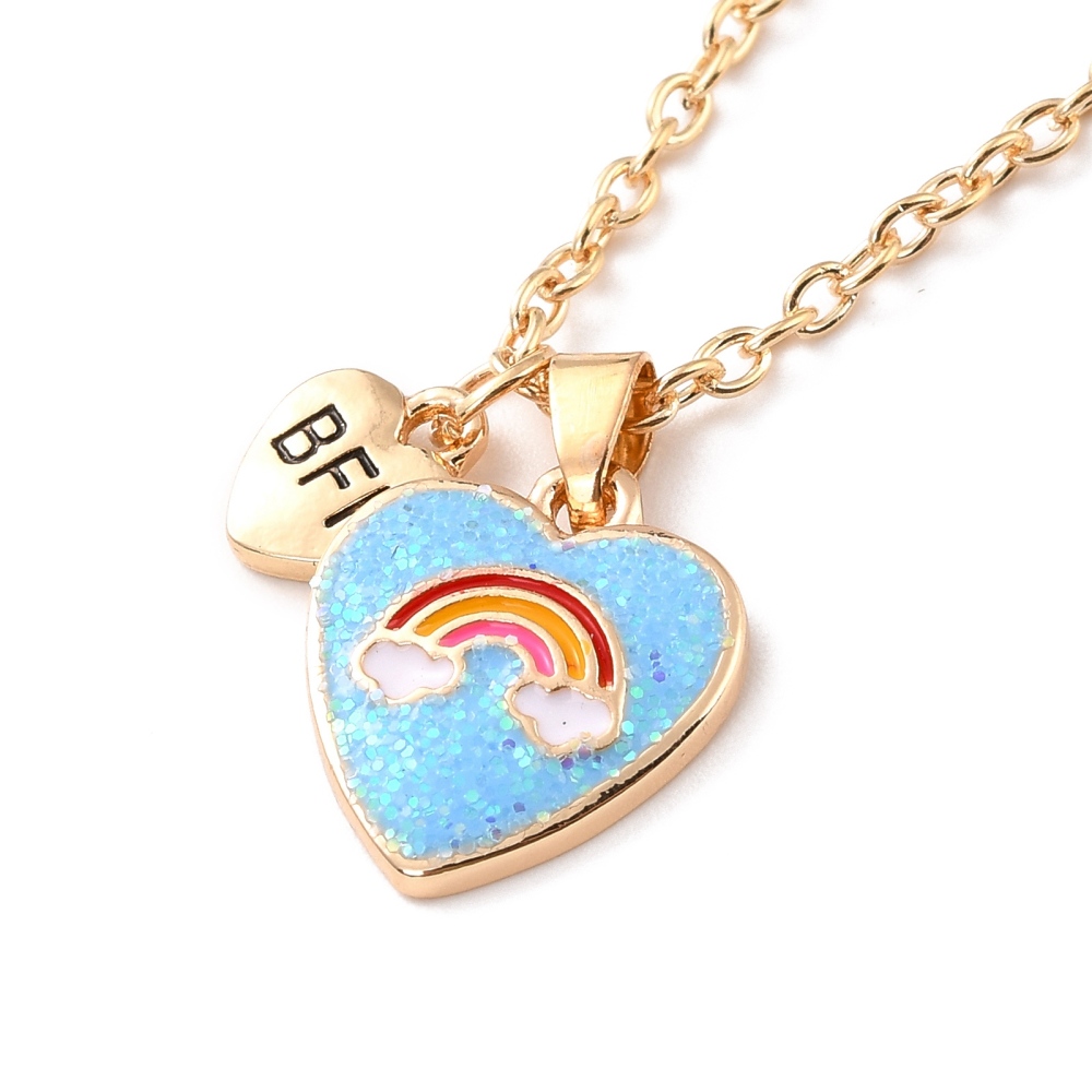 [NJEW-K124-01G-01] Collier d'amitié bleu, coeur BFF et coeur arc-en-ciel, unité