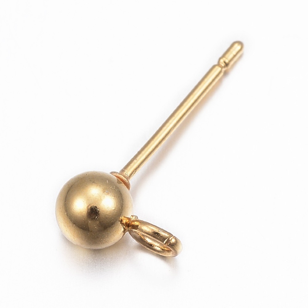 [STAS-G137-17G] Puce boucle d'oreille INOX doré, plaqué or 24k, avec boucle et attache, 15x7x4mm, trou 1,7mm