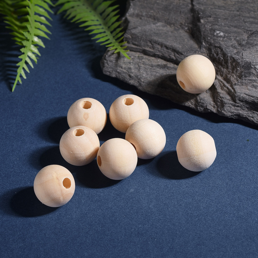 Perles en bois naturel, boule, diamètre 20mm, trou ~4-5mm, x50 pièces