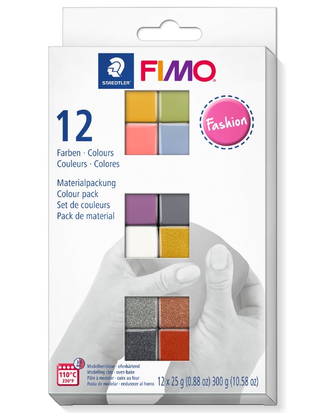 [261629] Coffret Fimo "Fashion" assortis, 12 demi blocs, 12x25gr