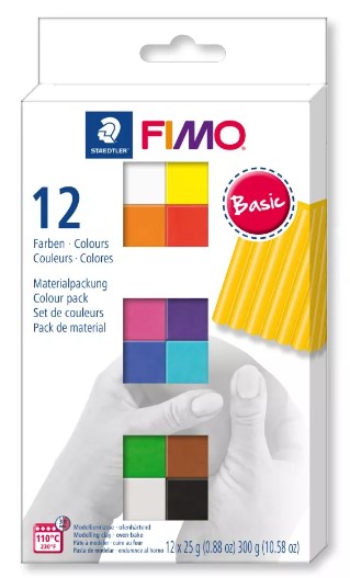 [261625] Coffret Fimo "Basic" assortis, 12 demi blocs, 12x25gr