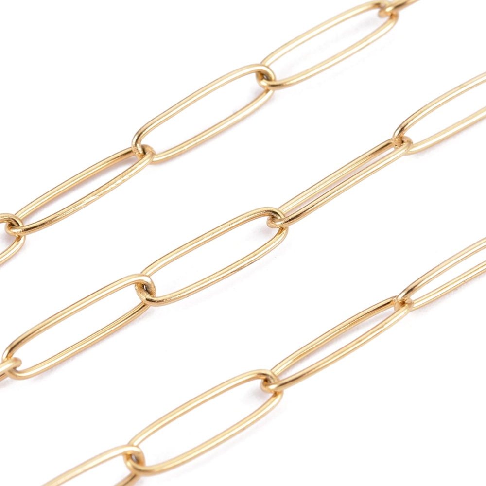 Chaîne en INOX doré, placage ionique, maille trombone, 10x2,5x0,5mm, au mètre