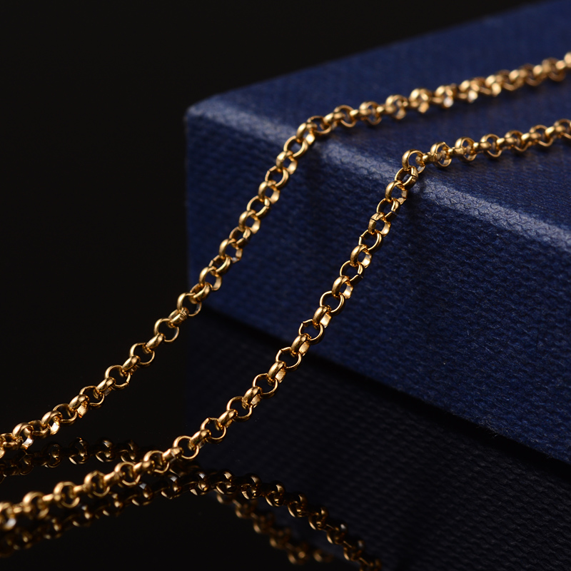 Chaîne en INOX doré, placage ionique, chaîne rolo, non soudée, 2x0,8mm, au mètre