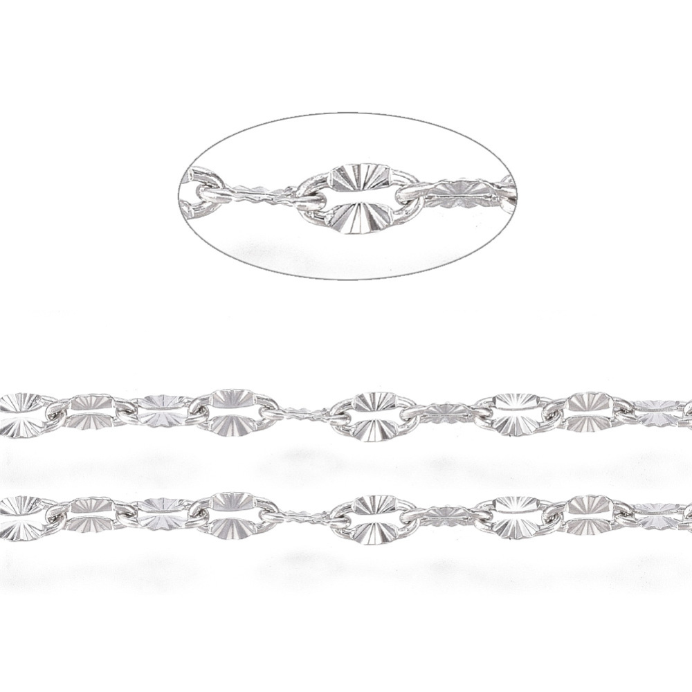 [CHS-D004-02P] Chaîne INOX argenté, maillons texturés, 4.0x2.0x0.5mm
