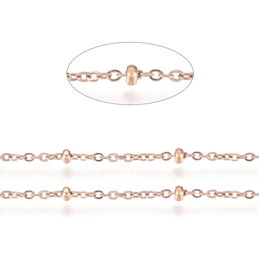 Chaîne INOX doré rose, placage ionique, avec boule, 1x15x0,2mm, au mètre
