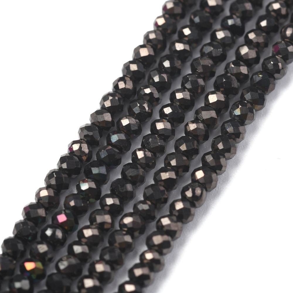 Perles en verre à facettes, placage métallisé, 2x1.5mm, trou: 0.8mm, environ 235 pcs / brin, coloris au choix