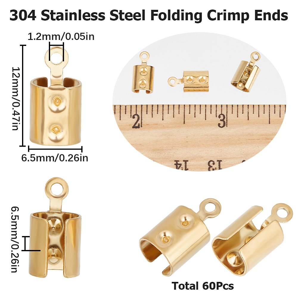 [STAS-SC0005-41] Embout de cordon à écraser INOX doré, placage ionique, 12x6,5x6,5mm, pour diamètre de 6mm, trou 1,2mm, l'unité