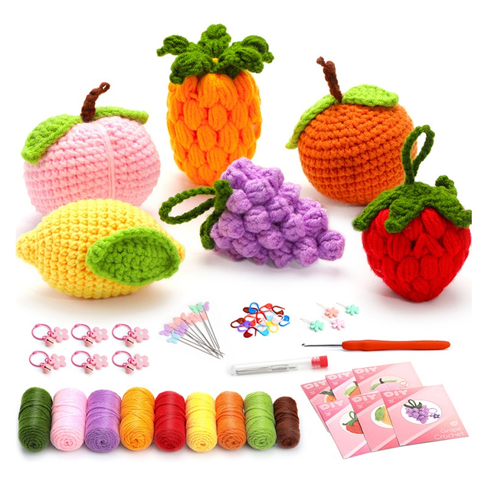 Kit complet pour débutant au crochet, modèle fruit (6 styles)