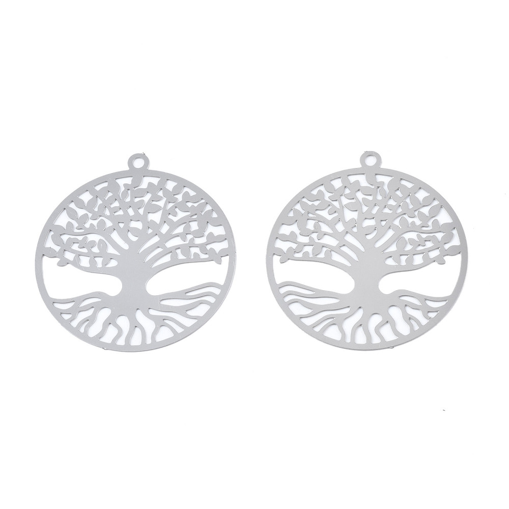 Pendentif INOX argenté, arbre de vie, 27x25x0,2mm, trou: 1,4mm