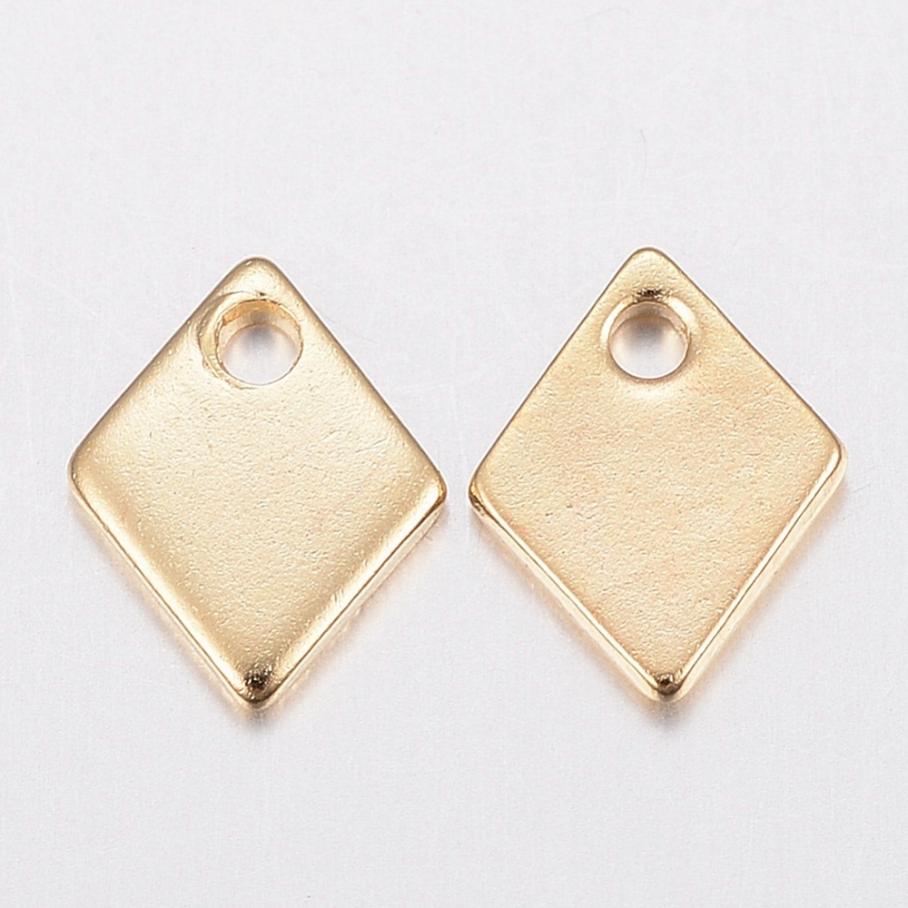Pendentifs INOX doré, losange plein, 9x7x1mm, trou 1,2mm, paquet de 10