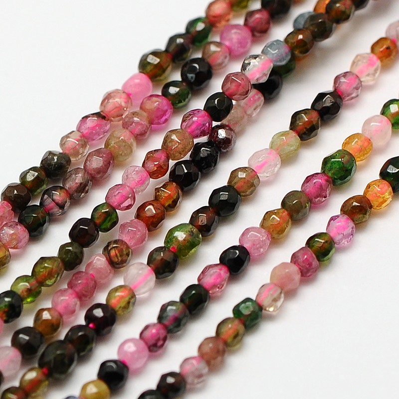 Pierre Tourmaline, naturelle, ronde à facettes, 2mm, trou 0.8mm, unité
