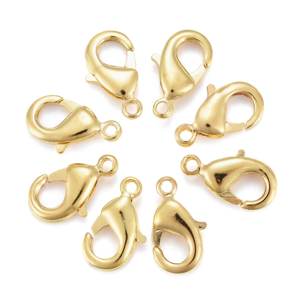 Fermoir homard en laiton, doré brillant, 12x7x3mm, trou 1mm