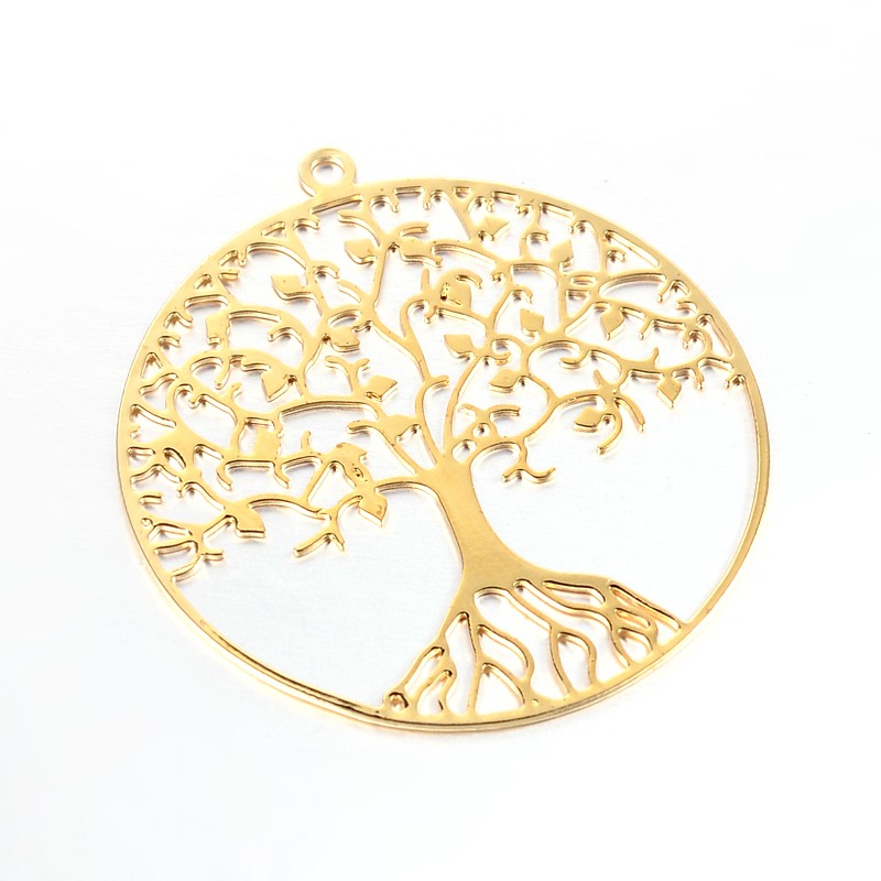 Pendentif en laiton doré, arbre de vie, 39x36x0,6mm, Trou: 2mm, unité