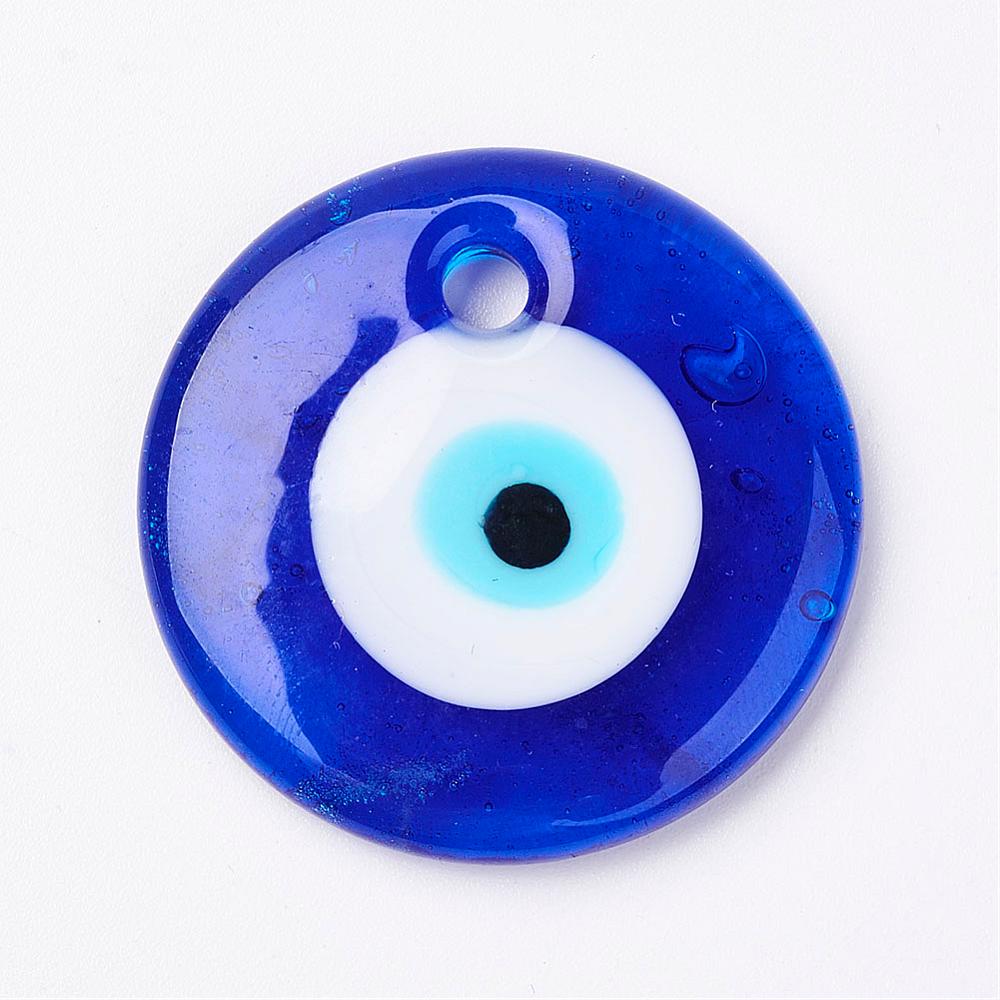 Pendentif mauvais oeil, bleu vernis, 35x6, trou 4mm, unité
