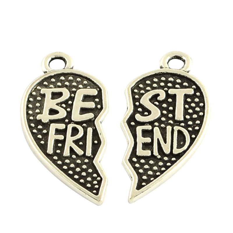 [X-TIBEP-5479-AS-LF] Pendentif pour collier d'amitié, "Best Friend", en laiton argenté, 29x13x1,5mm, trou 2mm, vendu par 2