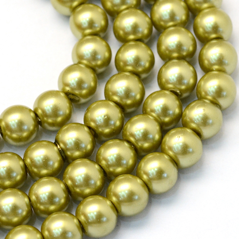 Perles imitation nacre ronde et nacrée, 8mm, couleur or rose, brin de 105 perles env.