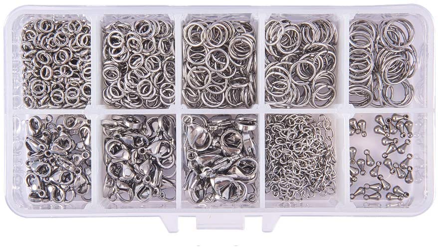 Kit de fabrication de bijoux, anneaux et fermoirs INOX, couleur inox, unité