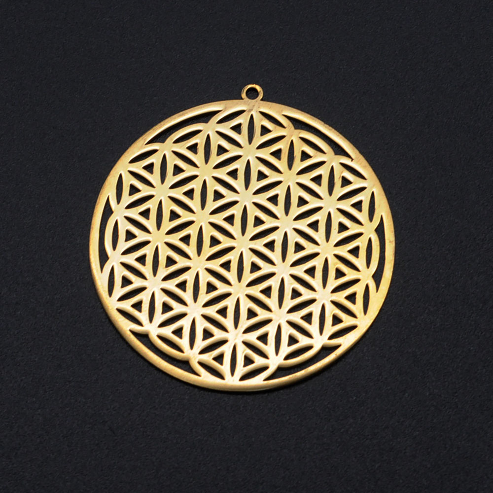 Pendentif INOX doré, fleur de vie, 42x40x1mm, trou 1,6mm, unité