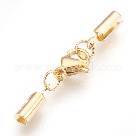 Fermoir homard avec embouts de cordon, INOX doré, 36mm de long, pour fil de 3mm, unité