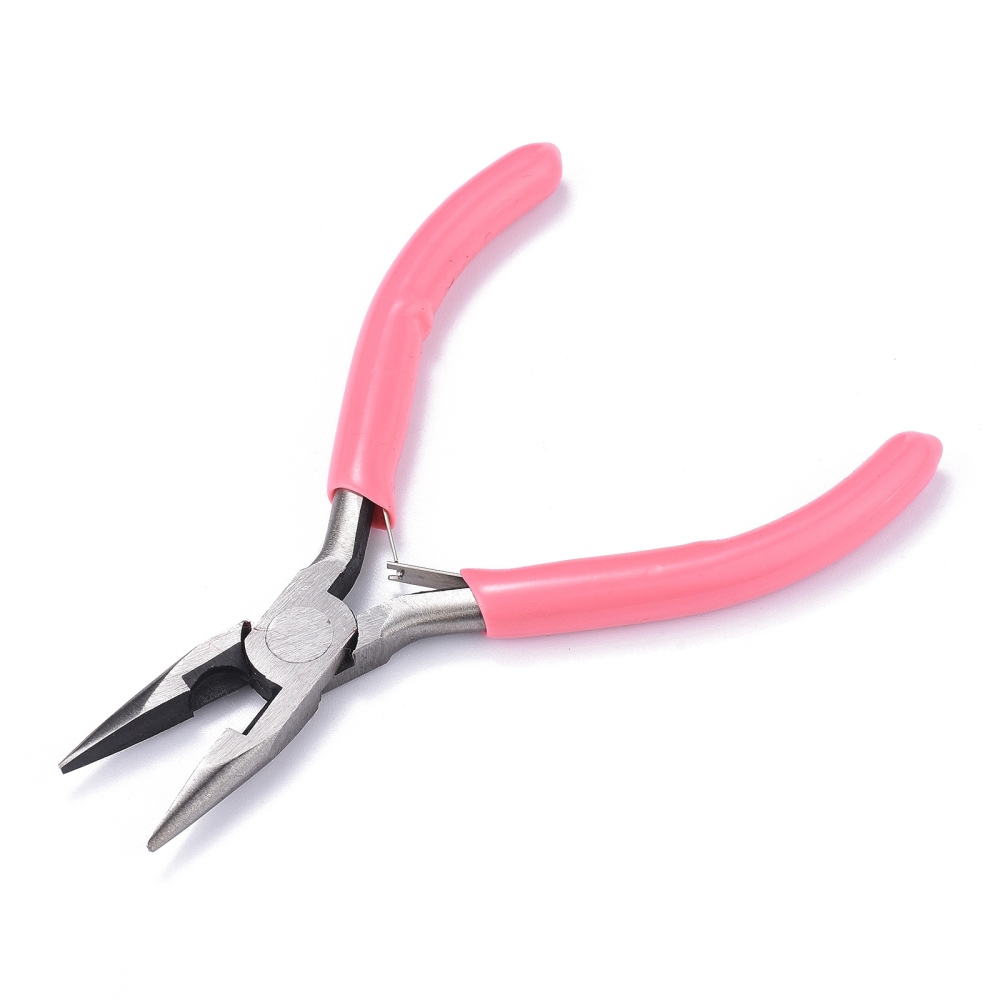 Pince à bijoux en acier au carbone, bec lisse et plat, manche rose, 11,5x0,9cm, l'unité