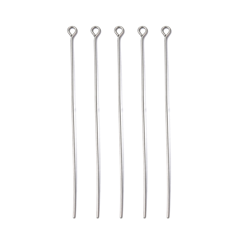 Tiges INOX argentés, tête avec boucle, 50x0,7mm, trou 2mm, x10 unités